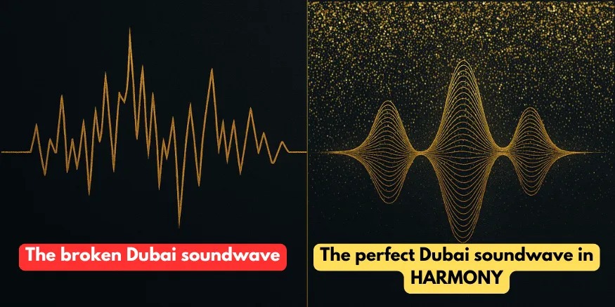 The Broken Dubai Soundwave vs The Perfect Dubai Soundwave in Harmony Comparison Diagram